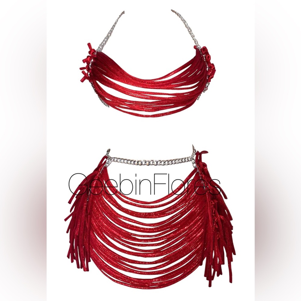 Red Strappy Skirt Set